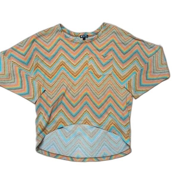 Lily White Blouse Top Womens Small Curved Hem Chevron 3/4 Sleeves - Picture 1 of 6